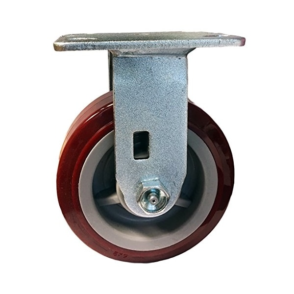 5"x2" Fixed Caster, Maroon on Gray Polyurethane on Polyolefin Wheel